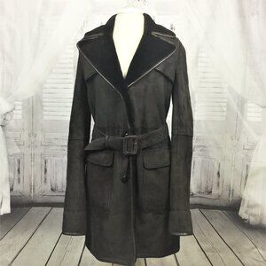 Loewe Sheepskin Coat Brown Suede Belted 40